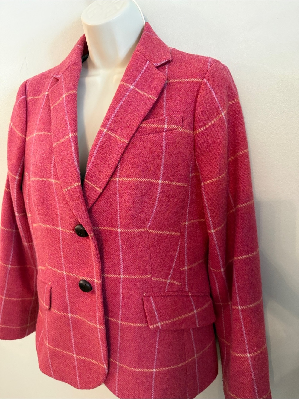 Talbots Pink Shetland Windowpane Wool-Blend Blazer 12 Petite Classic Preppy - Picture 5 of 16